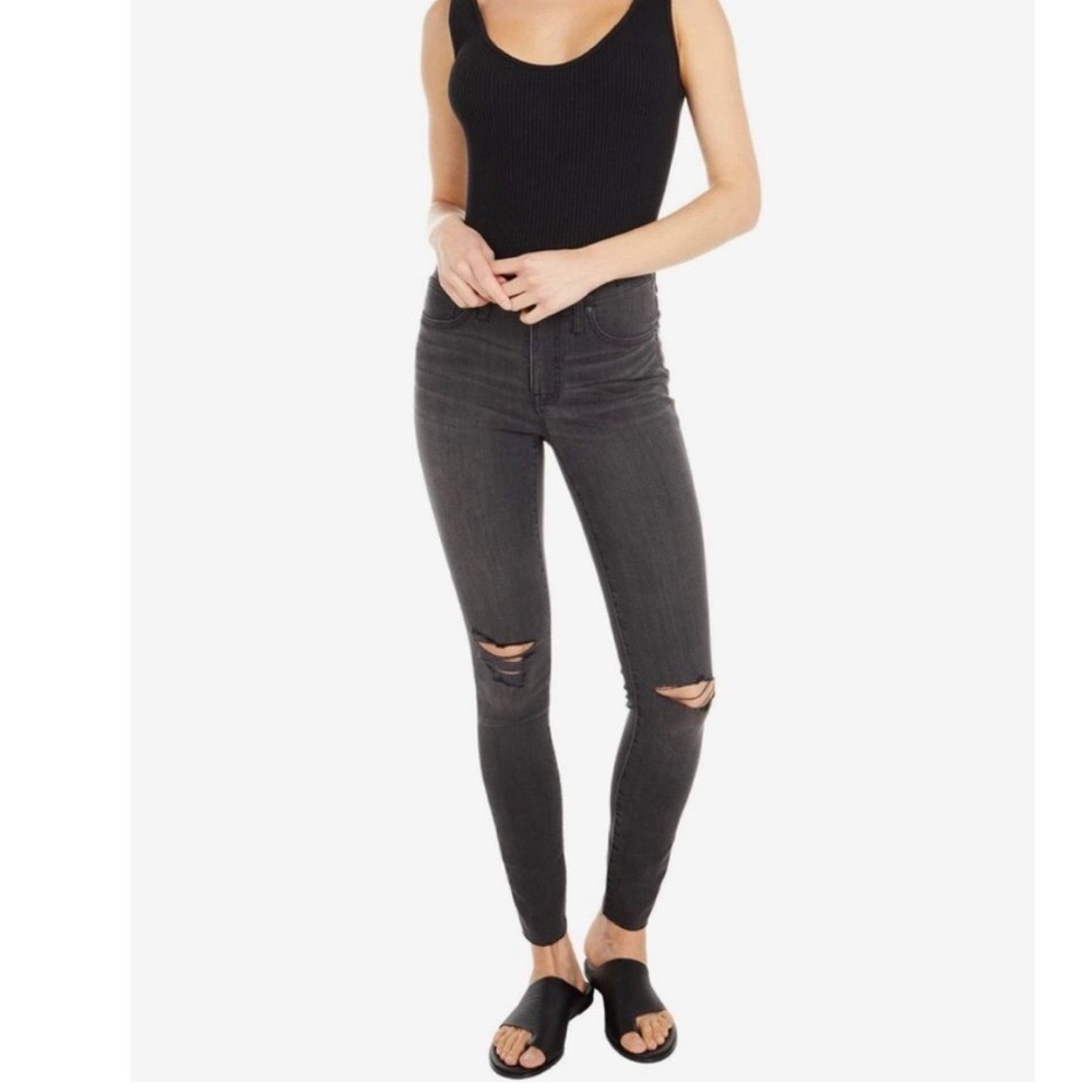 Madewell Black Distressed High Rise Skinny Jeans